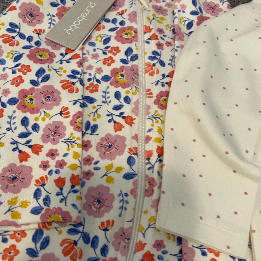 Purebaby Zip Growsuit 2 Pack Sz 6-9 Mod Pansy Print & Pink Dot NWT One Piece - Picture 3 of 7